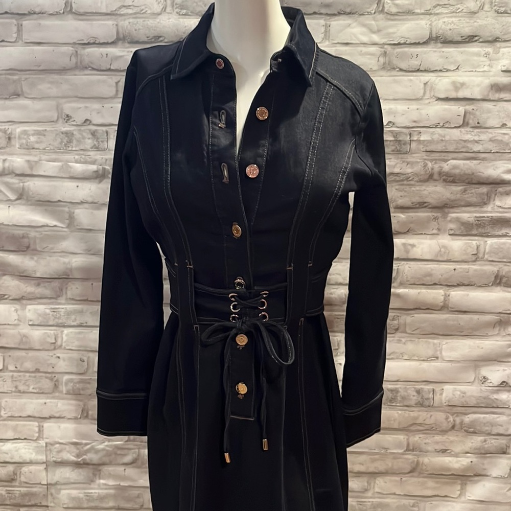 Dark blue Jean dress long sleeve corset style removable belt denim style new